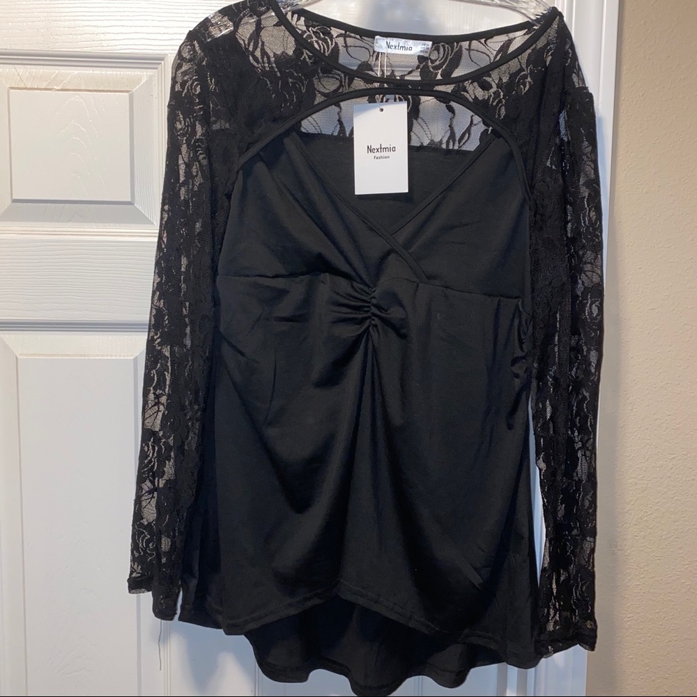 Black long sleeve lace top